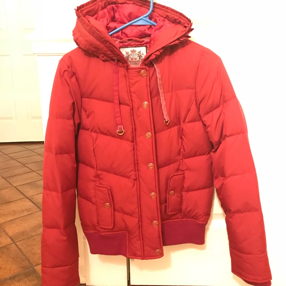 Juicy Couture Hot Pink Ruffle Coat W/ Hood, Small Gem